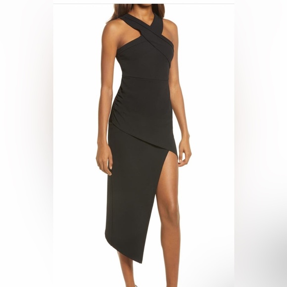 Lulus Dresses & Skirts - Lulu’s Guess Again Halter Neck Asymmetrical Midi Dress